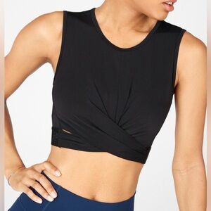 Fabletics Pia Powertouch Light Front Twist Tank in Black/Black Logo